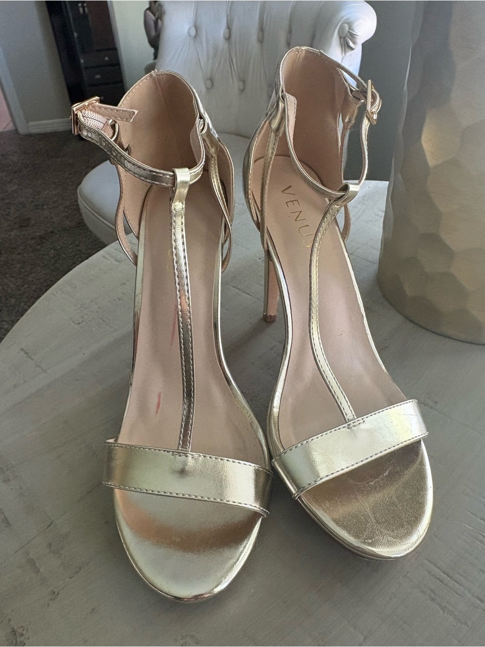 VENUS Metallic Gold Strappy Stiletto Sandals